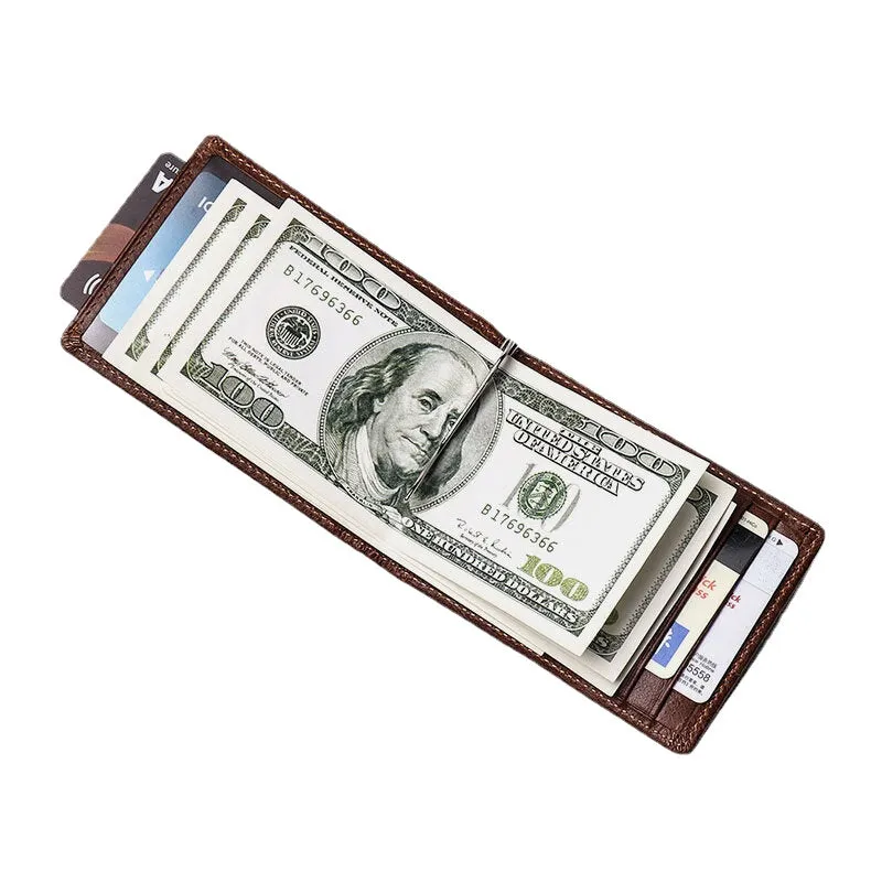 Men Genuine Leather Vintage Business Cowhide RFID Multi-card Slot Money Clip Card Holder Wallet