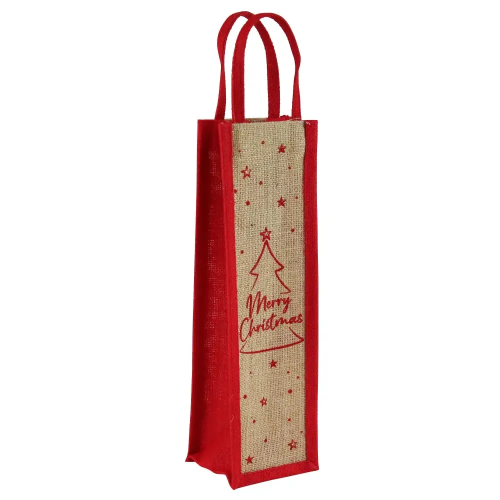 Merry Xmas Tree Red Jute Bag - Shopper or Bottle Bag (2 Shapes - 1 SENT)