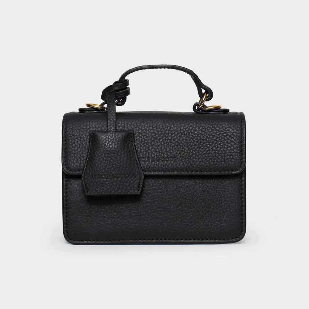 Micro Top Handle Flap Bag w/ Strap - N.159 - Black Pebble Grain