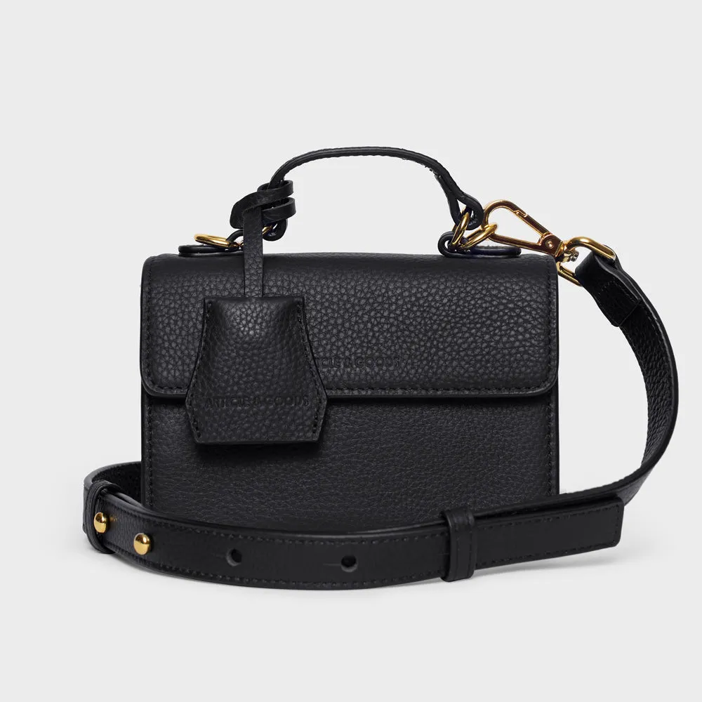 Micro Top Handle Flap Bag w/ Strap - N.159 - Black Pebble Grain