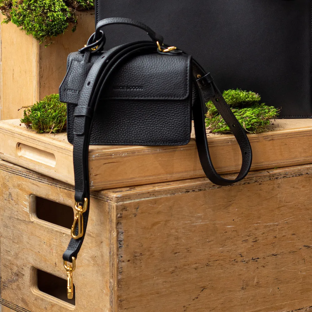 Micro Top Handle Flap Bag w/ Strap - N.159 - Black Pebble Grain