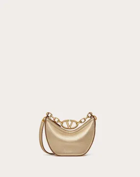 Mini Vlogo Moon Hobo Bag In Metallic Calfskin With Chain