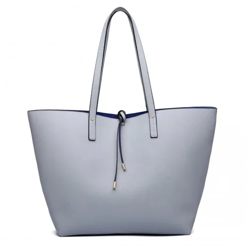 Miss Lulu Women's Reversible Contrast Shopper Tote Bag - Elegant Grey - Versatile 2-in-1 Design