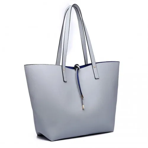 Miss Lulu Women's Reversible Contrast Shopper Tote Bag - Elegant Grey - Versatile 2-in-1 Design