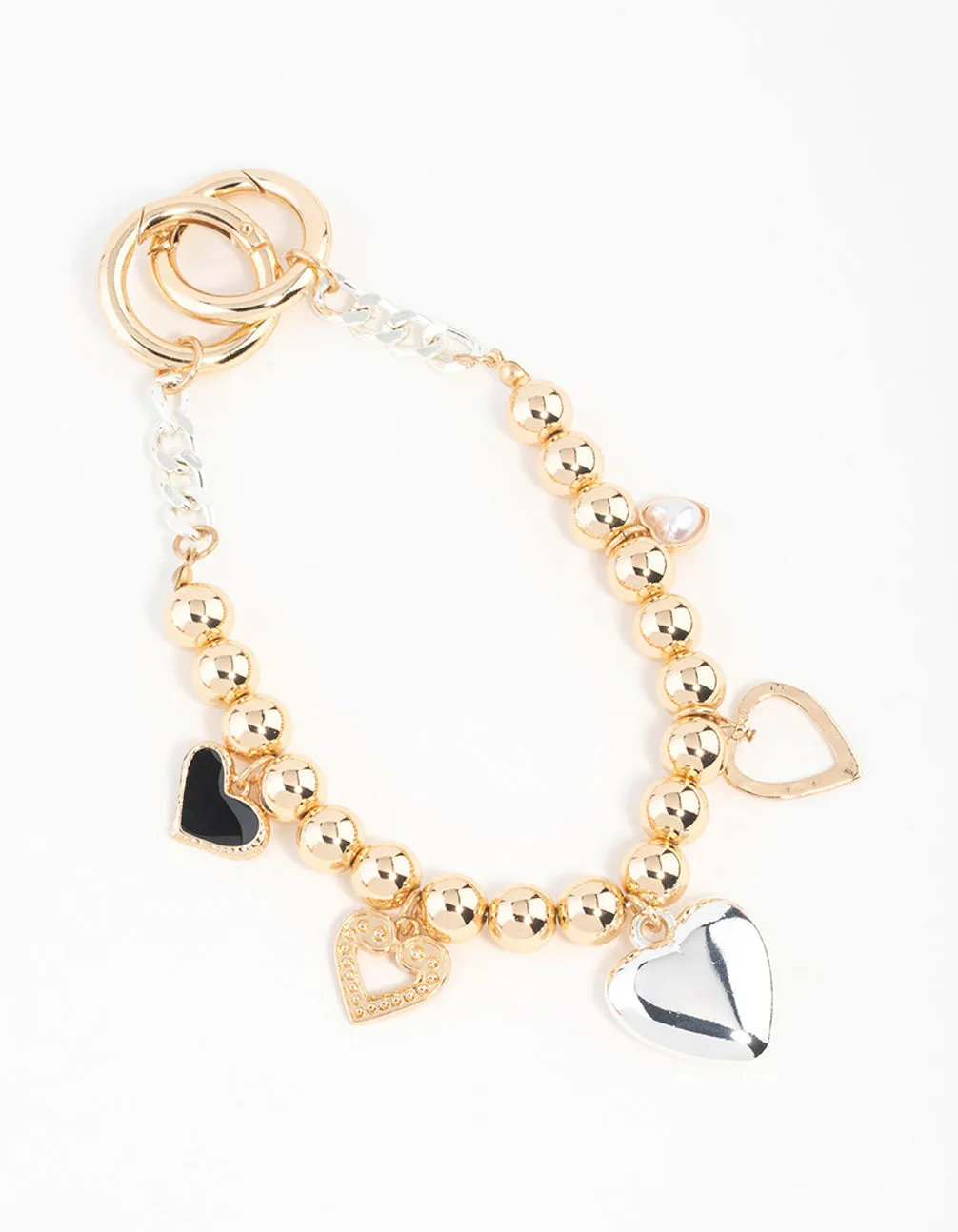 Mixed Metals Hearts Charm Keychain