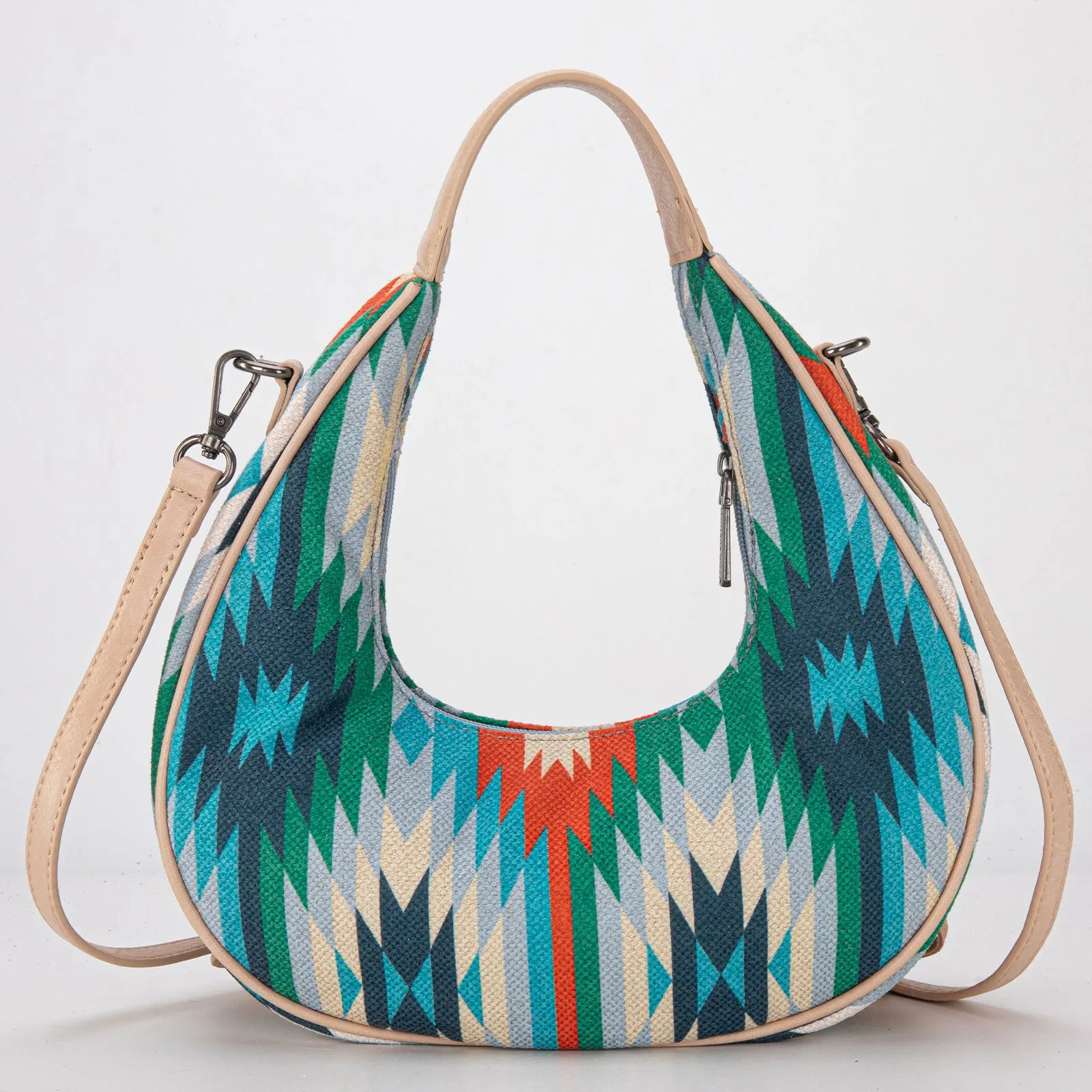 MW1285-8366  Montana West Aztec Fringe Crescent Crossbody Bag - Turquoise