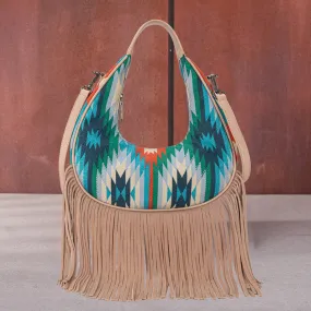 MW1285-8366  Montana West Aztec Fringe Crescent Crossbody Bag - Turquoise