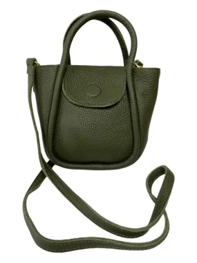 Oliveve Olive Green Leather Top Handle Magnetic Close Crossbody Strap Bag