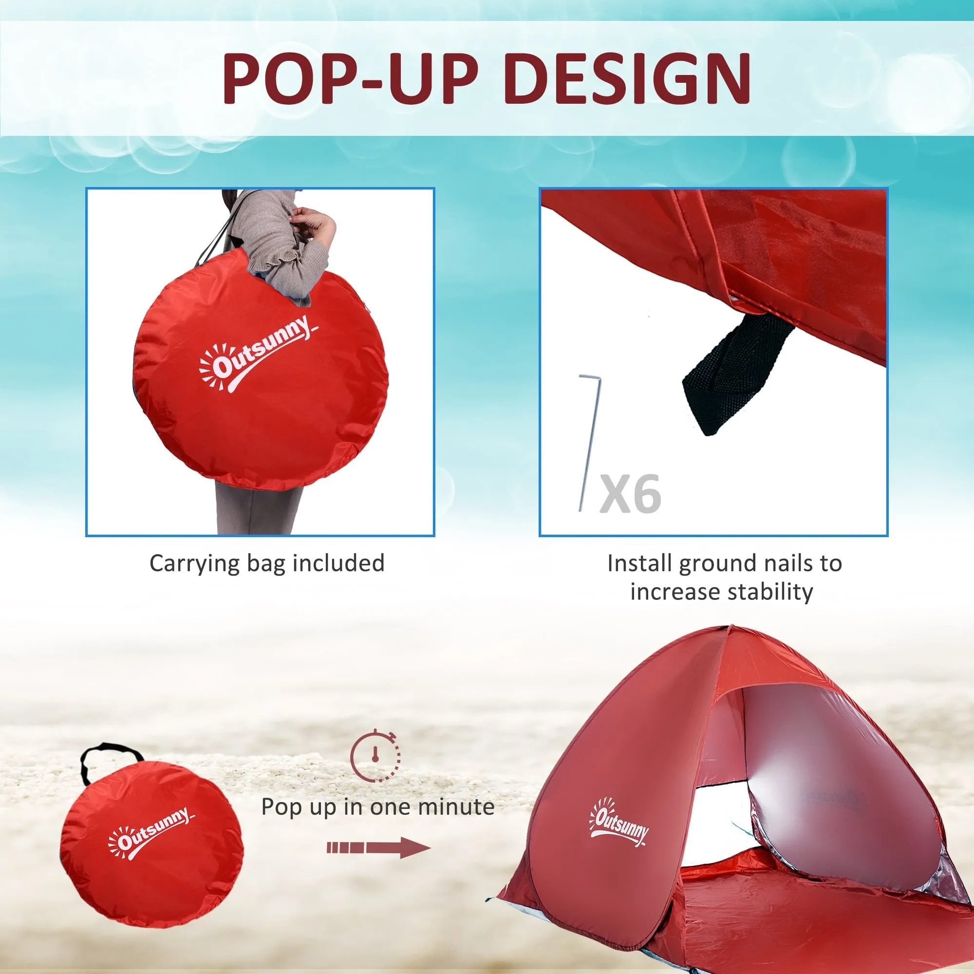 Outsunny Pop-up Portable Beach Tent - Red