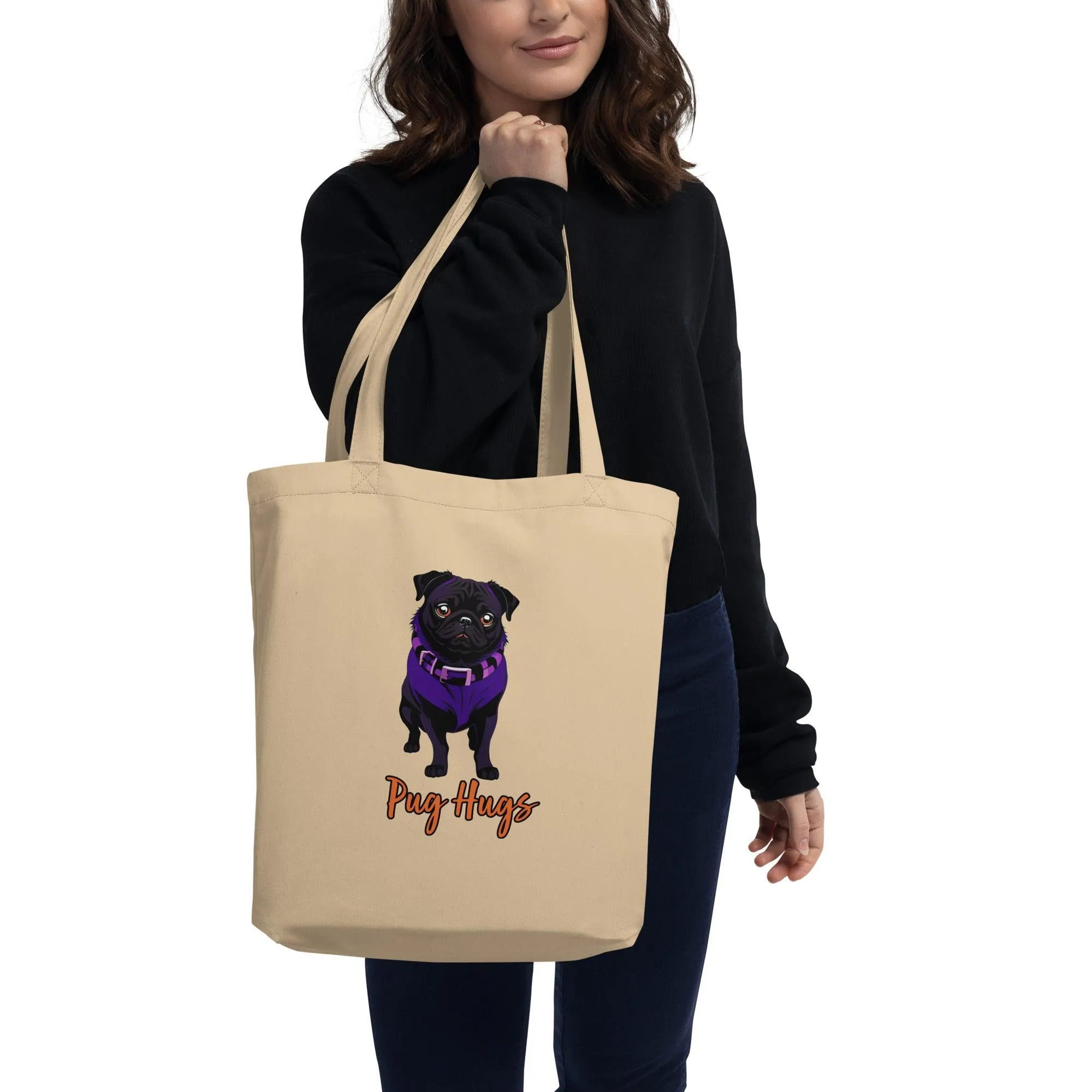 Oyster Eco Tote Bag Violet Pug Hugs