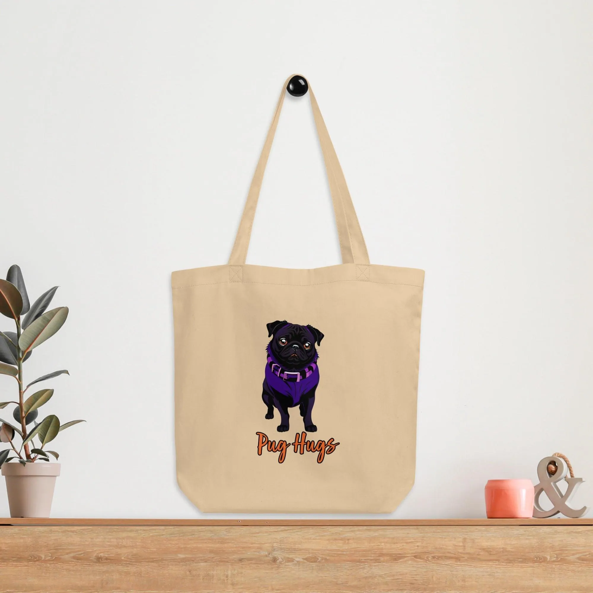 Oyster Eco Tote Bag Violet Pug Hugs