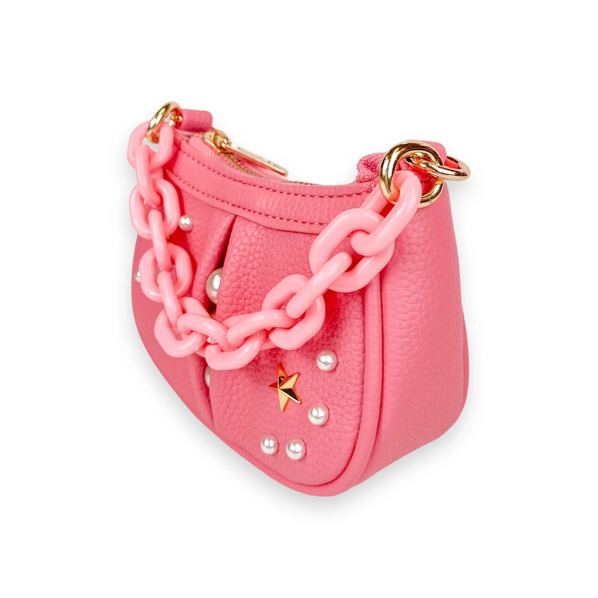 Pearl Studs Mini Leather Shoulder Bag in Fuchsia