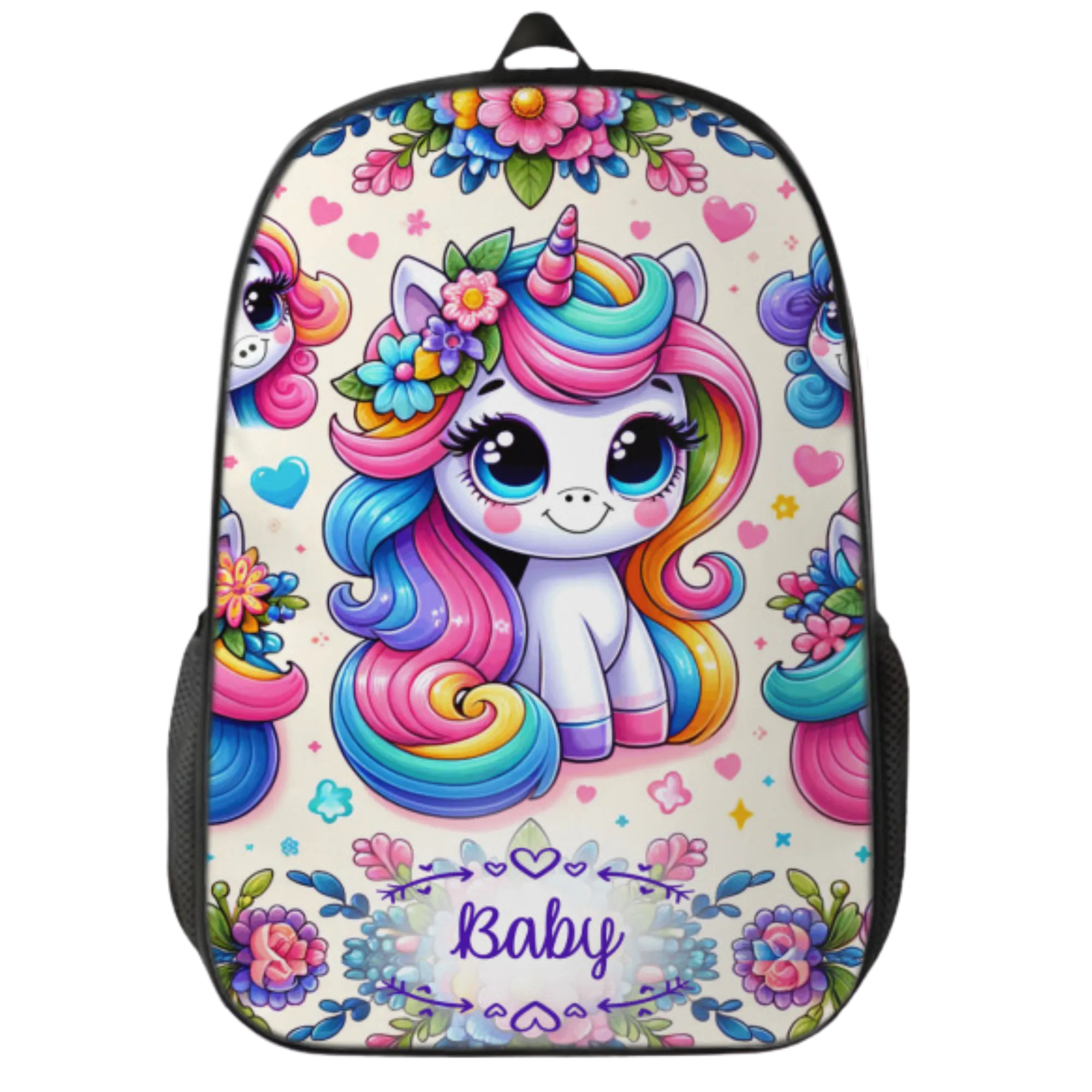 Personalized School Backpack Bag Matching Insulated Lunch Tote Bag Pencil Bag Pouch Set of 3 for School With Rainbow Unicorns Custom Set