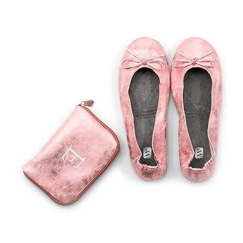 Pink Foldable Flats Pocket Shoes with Personalized Bag