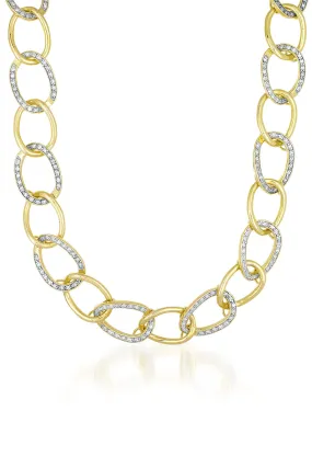 Pompidou Dual Golden and CZ Midi Chain Necklace