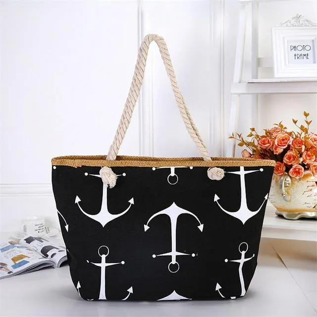 Printed Anchor Canvas Beach Bag