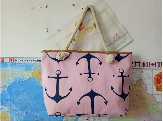 Printed Anchor Canvas Beach Bag