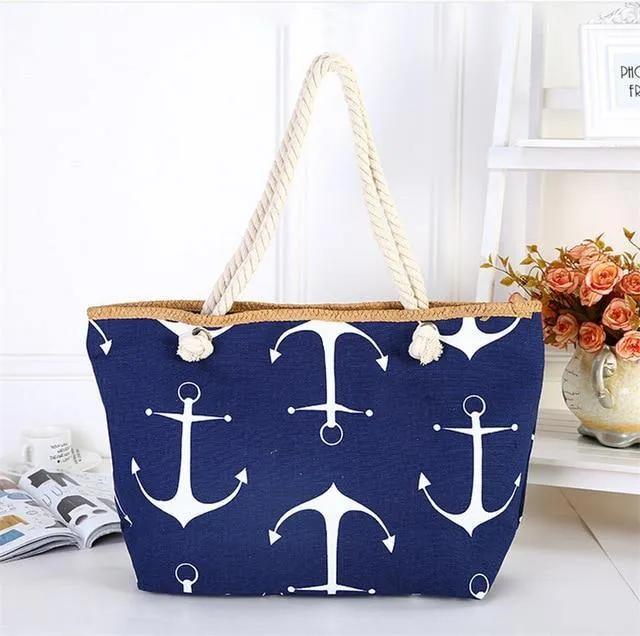 Printed Anchor Canvas Beach Bag