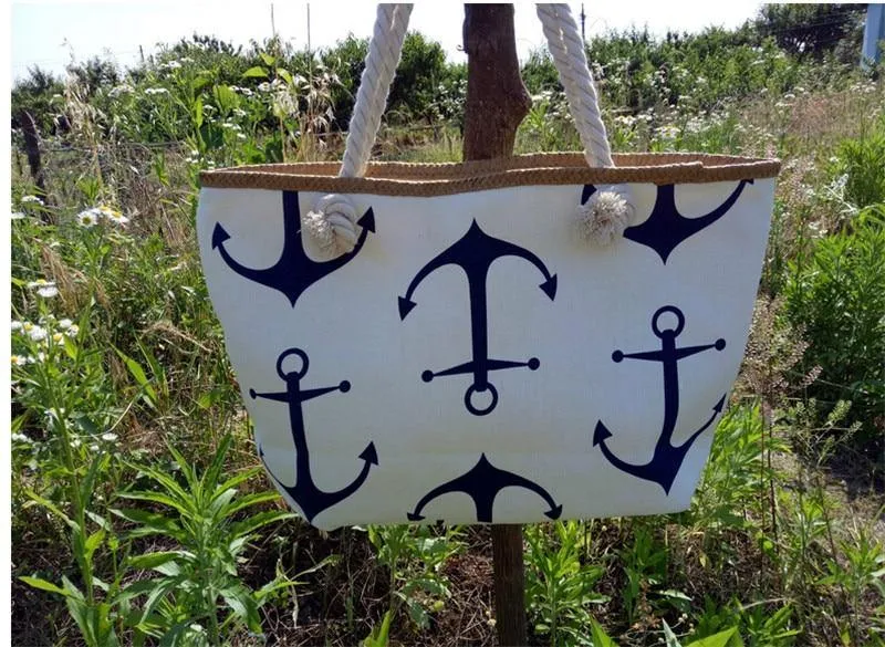 Printed Anchor Canvas Beach Bag