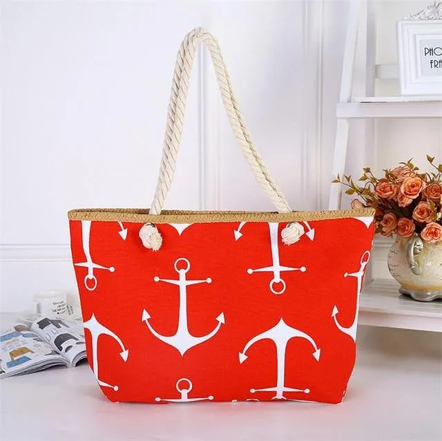 Printed Anchor Canvas Beach Bag