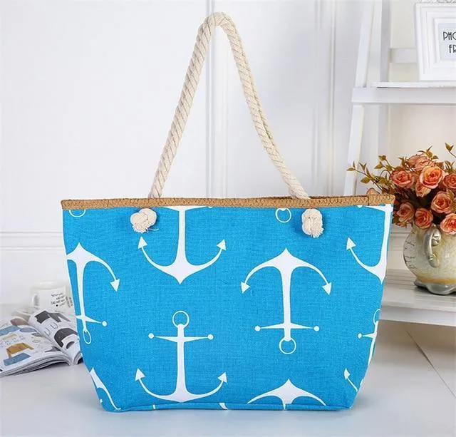 Printed Anchor Canvas Beach Bag