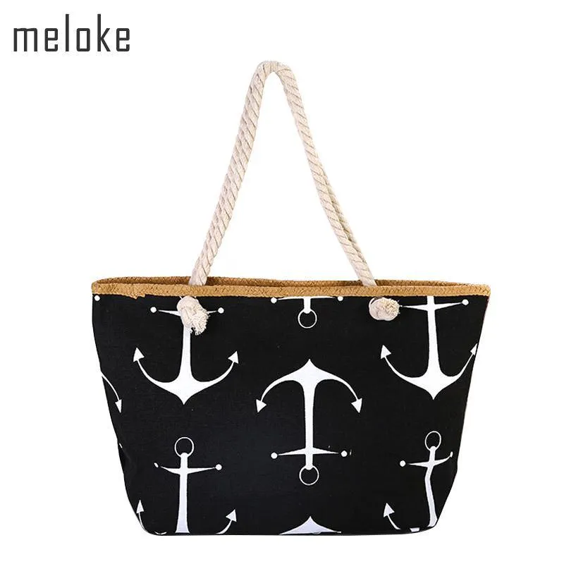 Printed Anchor Canvas Beach Bag