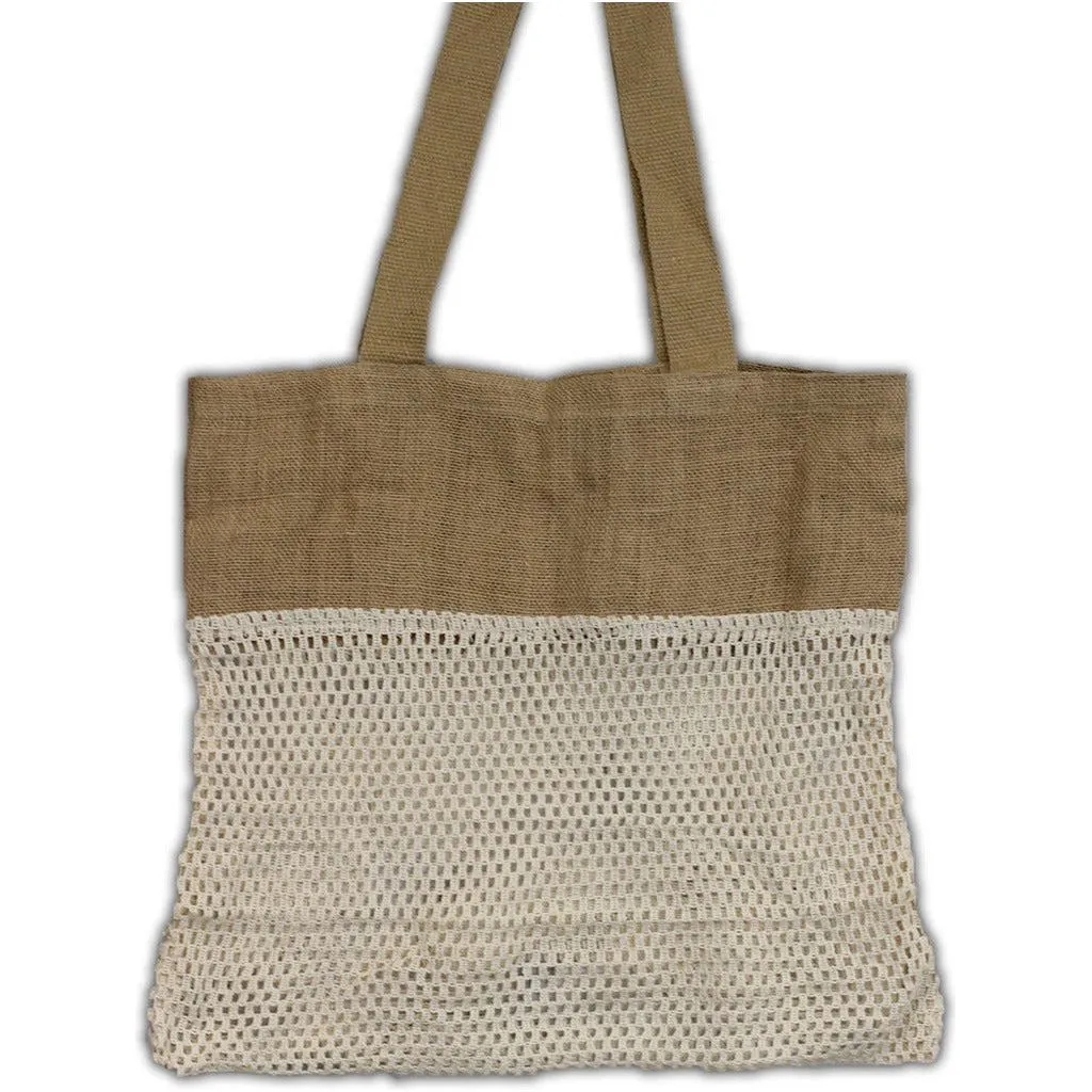 Pure Soft Jute and Cotton Mesh Bag - Reusable Natural Shopping Bag