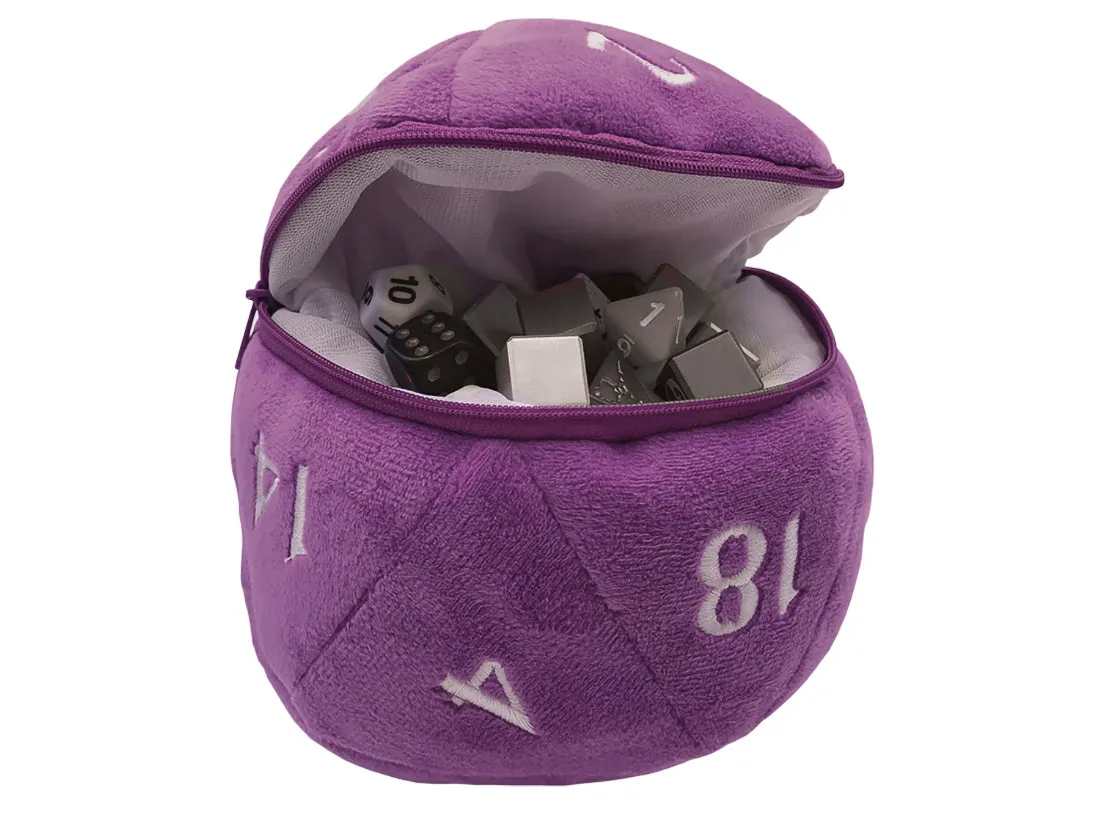 Purple D20 Plush Dice Bag (6.5") | Zippered Dice Storage | UltraPro