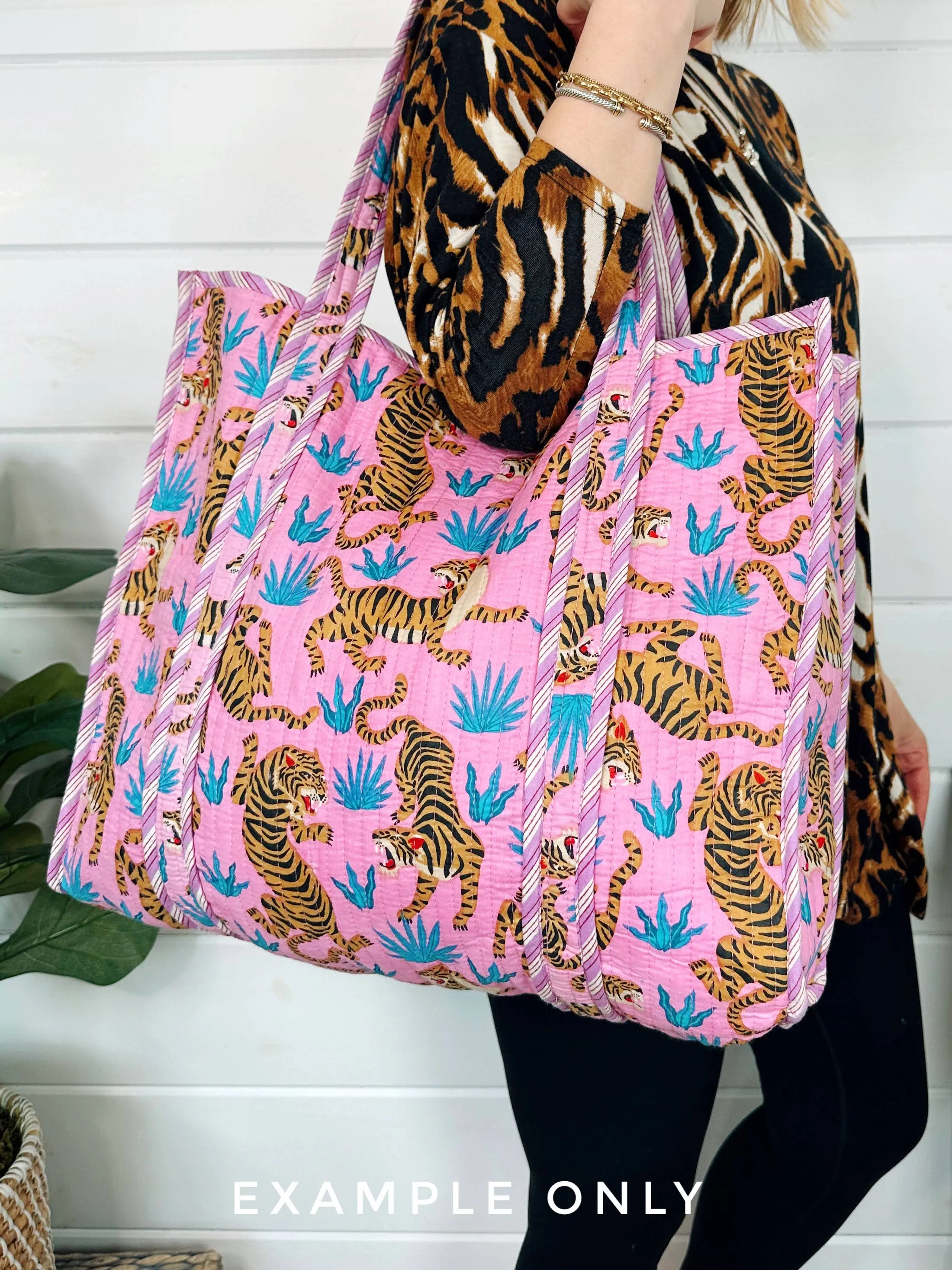 Quilted Tote Bag | Pink Floral Tote | Large Shopping Bag