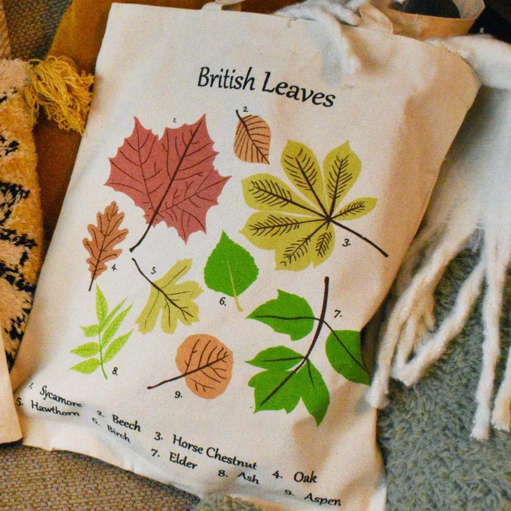 Recycled Cotton Tote Shopping Bag by Shared Earth - British Leaves