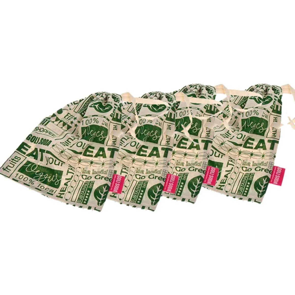 Reusable Cotton Go Green 12x10 Produce Bag- Set of 4 Big- for Veggies, Roti, Sprouting & Paneer