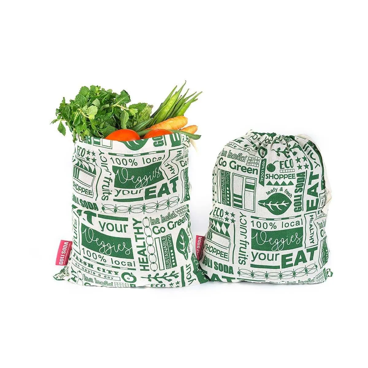 Reusable Cotton Go Green 12x10 Produce Bag- Set of 4 Big- for Veggies, Roti, Sprouting & Paneer