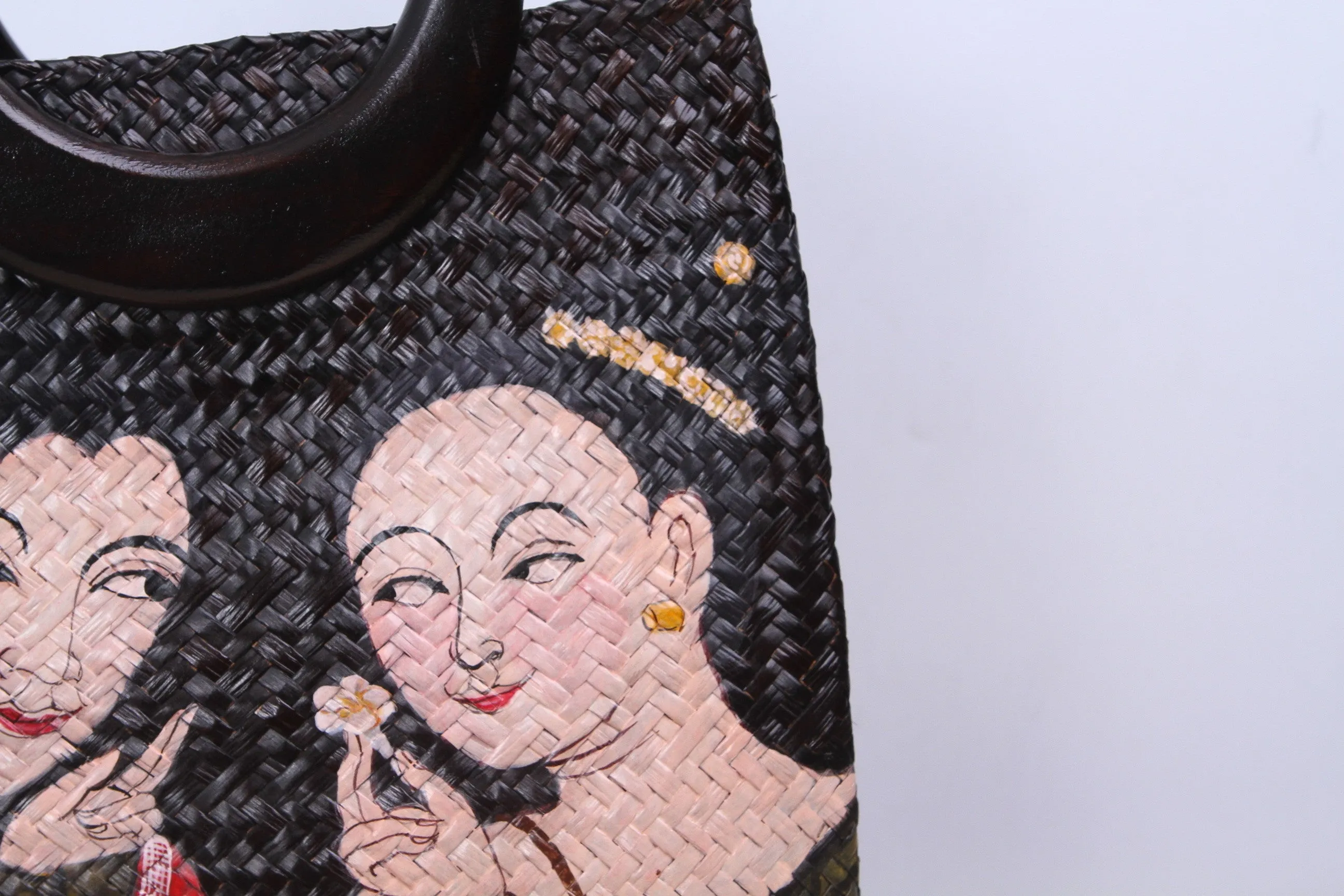 Shappybag - Seagrass wicker handbag (Thai design painting)