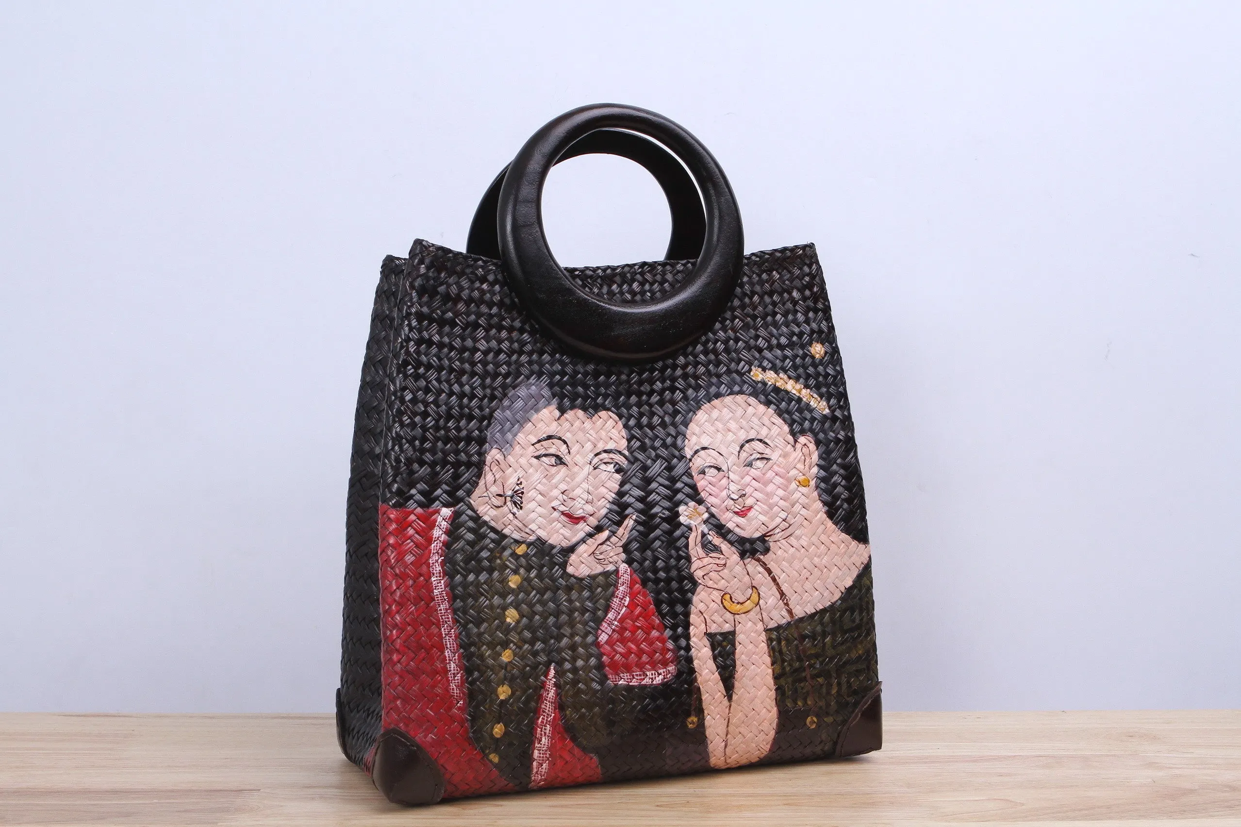 Shappybag - Seagrass wicker handbag (Thai design painting)