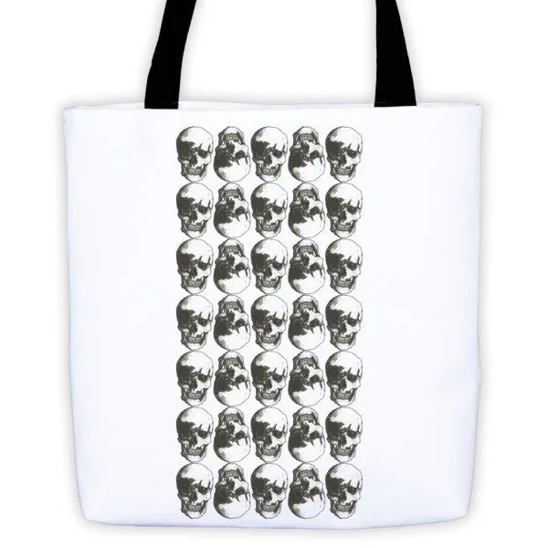 Skulls Grid Black Ink Tote Bag by Robert Bowen