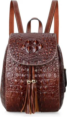 Small Brown Crocodile Leather Casual Women's Backpack