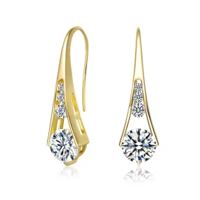 Sterling Silver 14K Gold Plated Clear Cubic Zirconia Pear Drop Hook Earrings