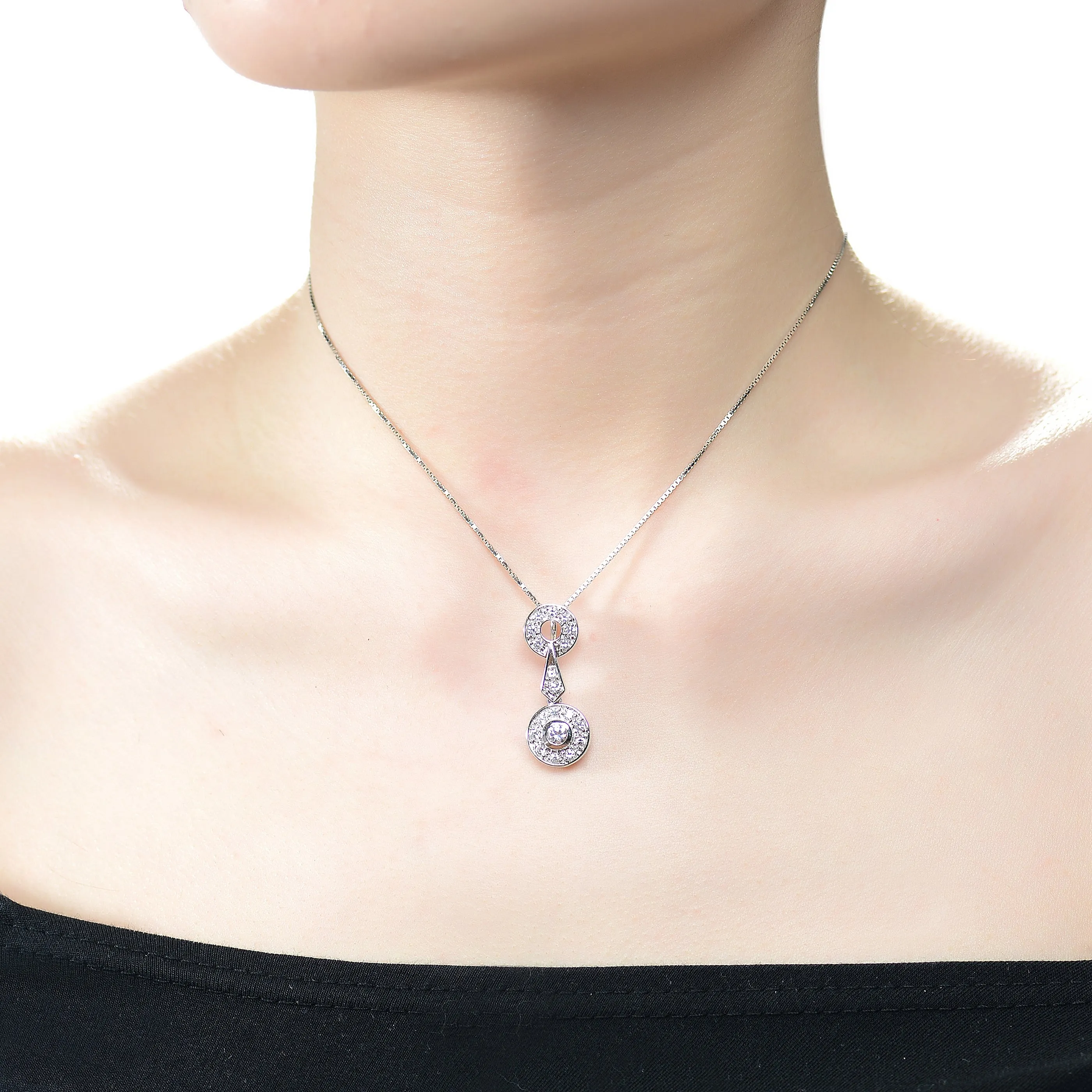 Sterling Silver Cubic Zirconia Double Circle Pendant