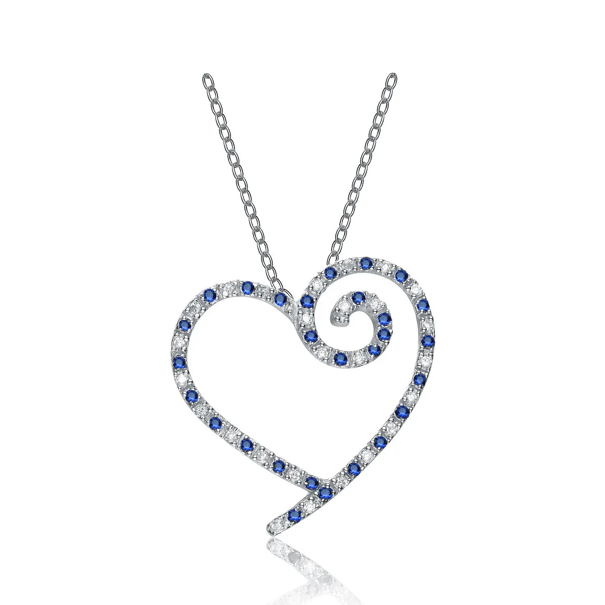 Sterling Silver White Cubic Zirconia Heart With Swirl Pendant