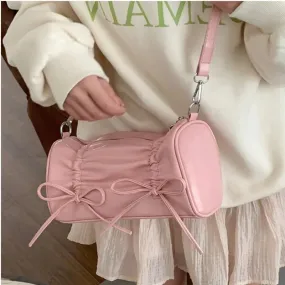 TAVIMART  -  Pleated Pink Women Shoulder Bag Bow Pillow Leather Sweet Elegant Fashion Handbag Gentle Casual Exquisite Ladies Armpit Bag