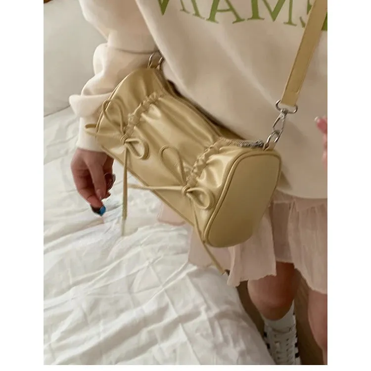 TAVIMART  -  Pleated Pink Women Shoulder Bag Bow Pillow Leather Sweet Elegant Fashion Handbag Gentle Casual Exquisite Ladies Armpit Bag