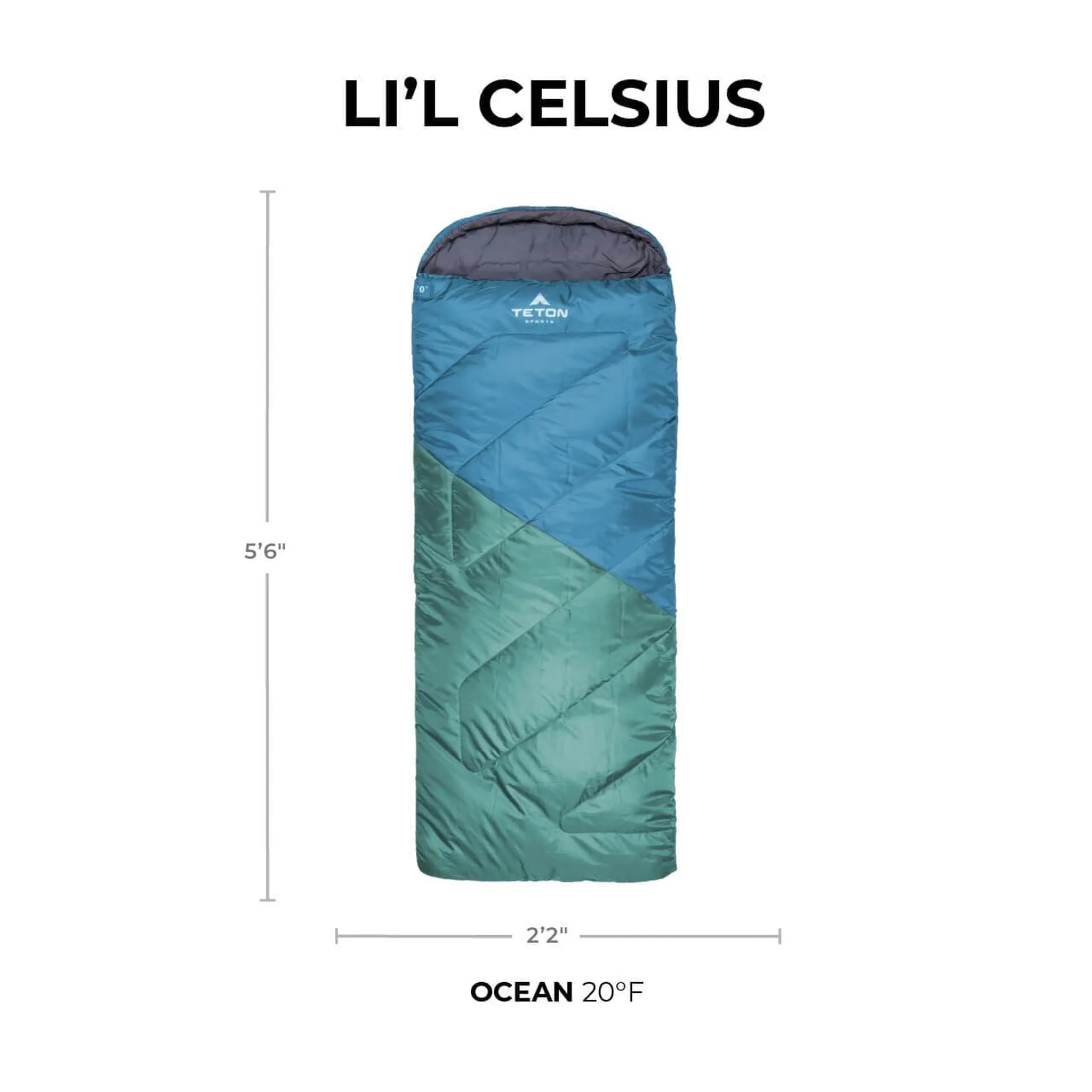 Teton Sports Li'l Celsius -7˚c/20˚f Kids Sleeping Bag in Ocean and Grey