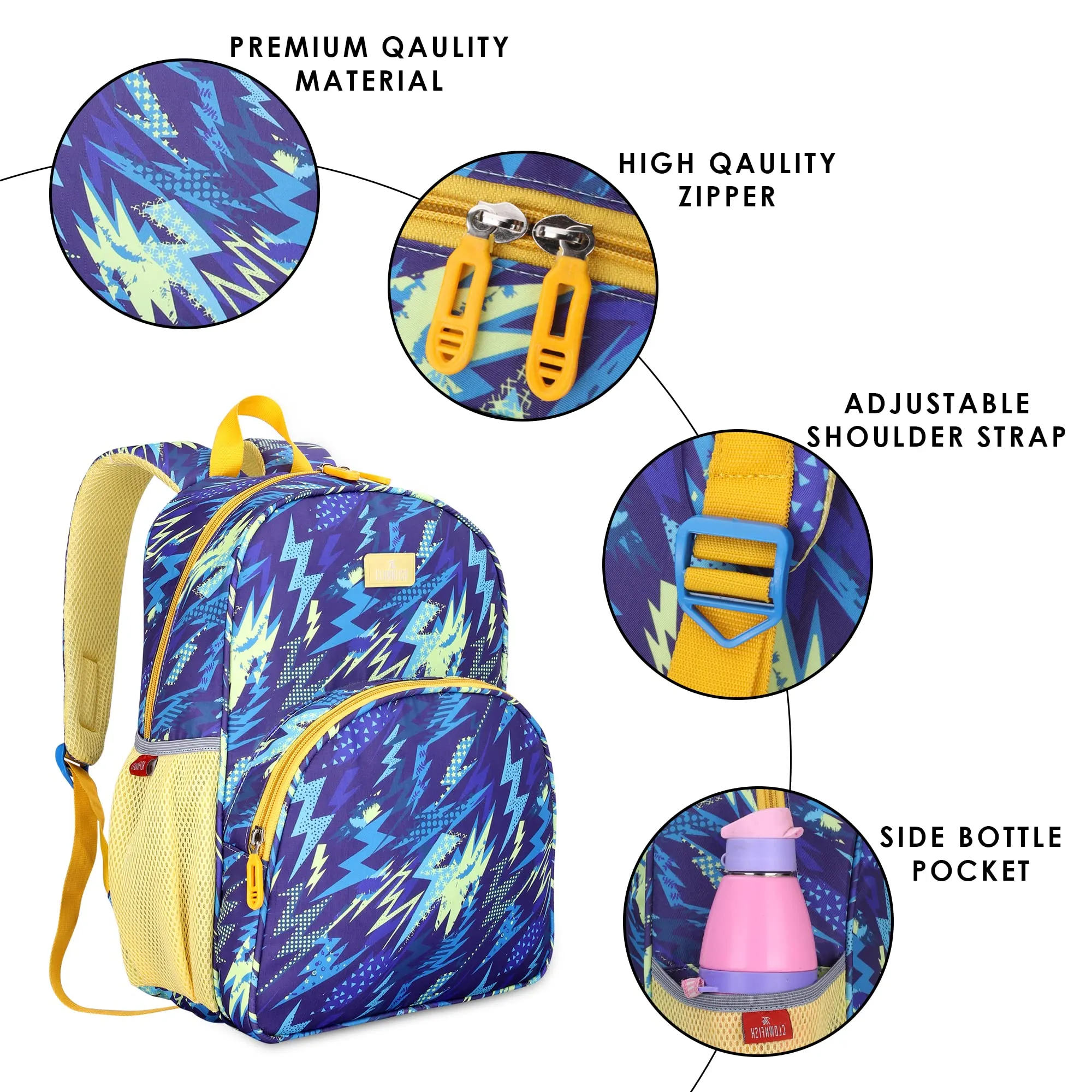 THE CLOWNFISH Cosmic Critters Series Printed Polyester 15 Litres Kids Backpack School Bag with Free Pencil Staionery Pouch Daypack Picnic Bag for Tiny Tots Of Age 5-7 Years (Blue - Helicopter)