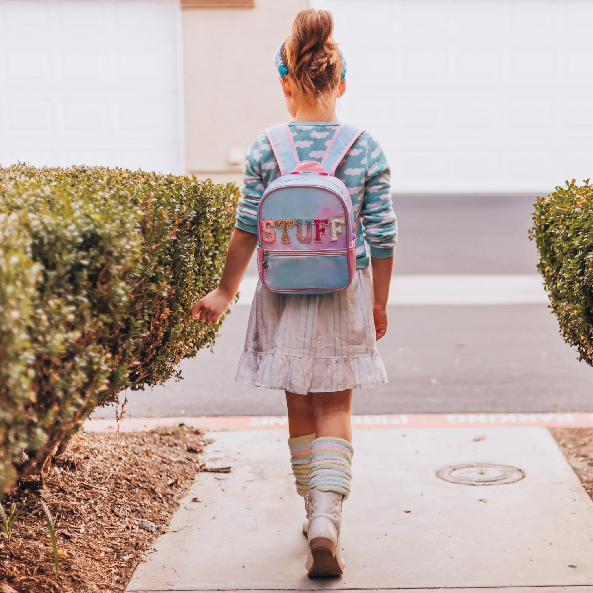 Tie Dye Backpack with Glitter Varsity Patch Letters - Mini