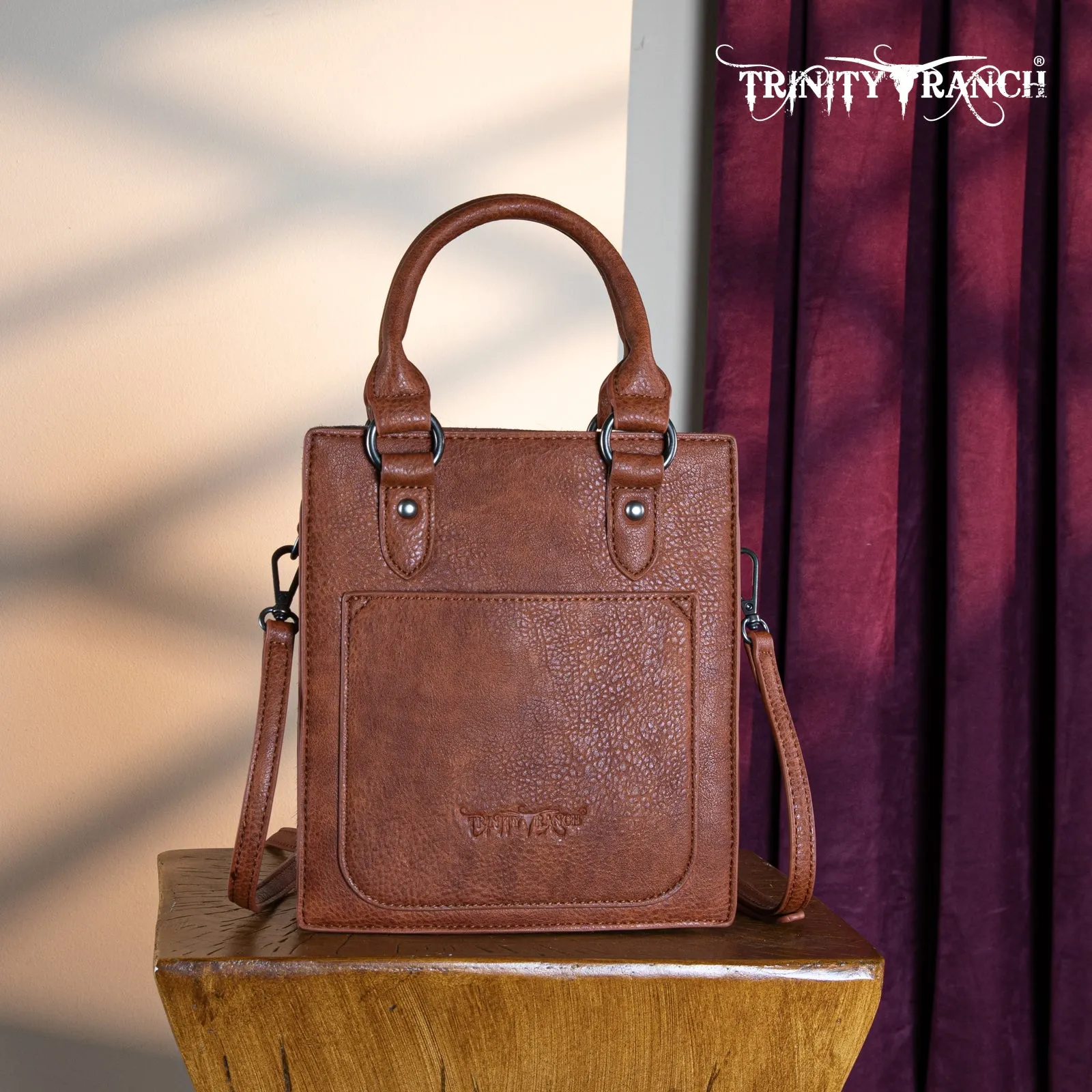 TR183-8360  Trinity Ranch Hair On Cowhide Top Handle Tote/Crossbody -Brown