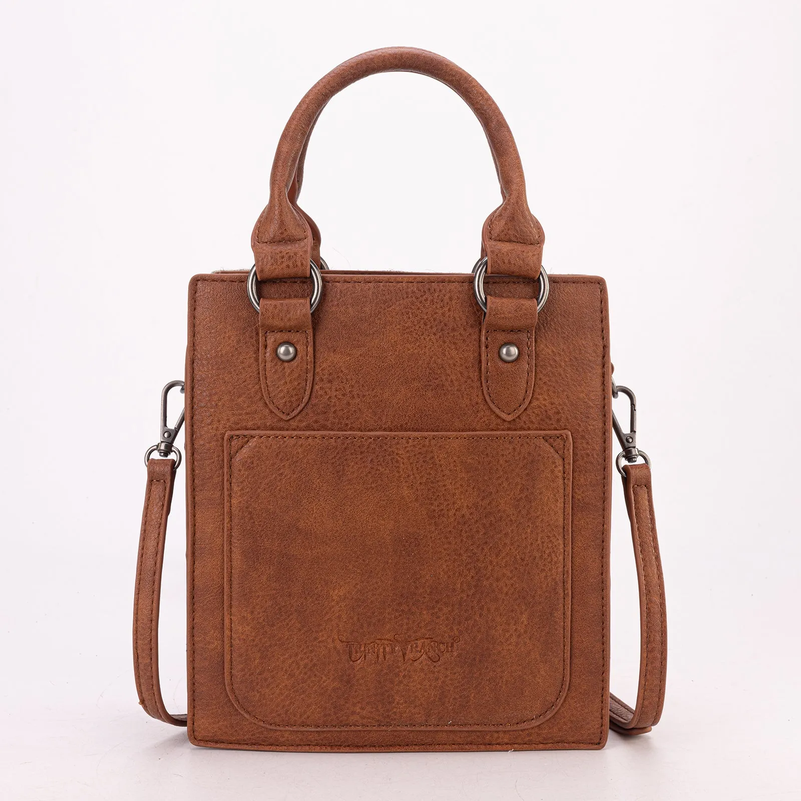 TR183-8360  Trinity Ranch Hair On Cowhide Top Handle Tote/Crossbody -Brown