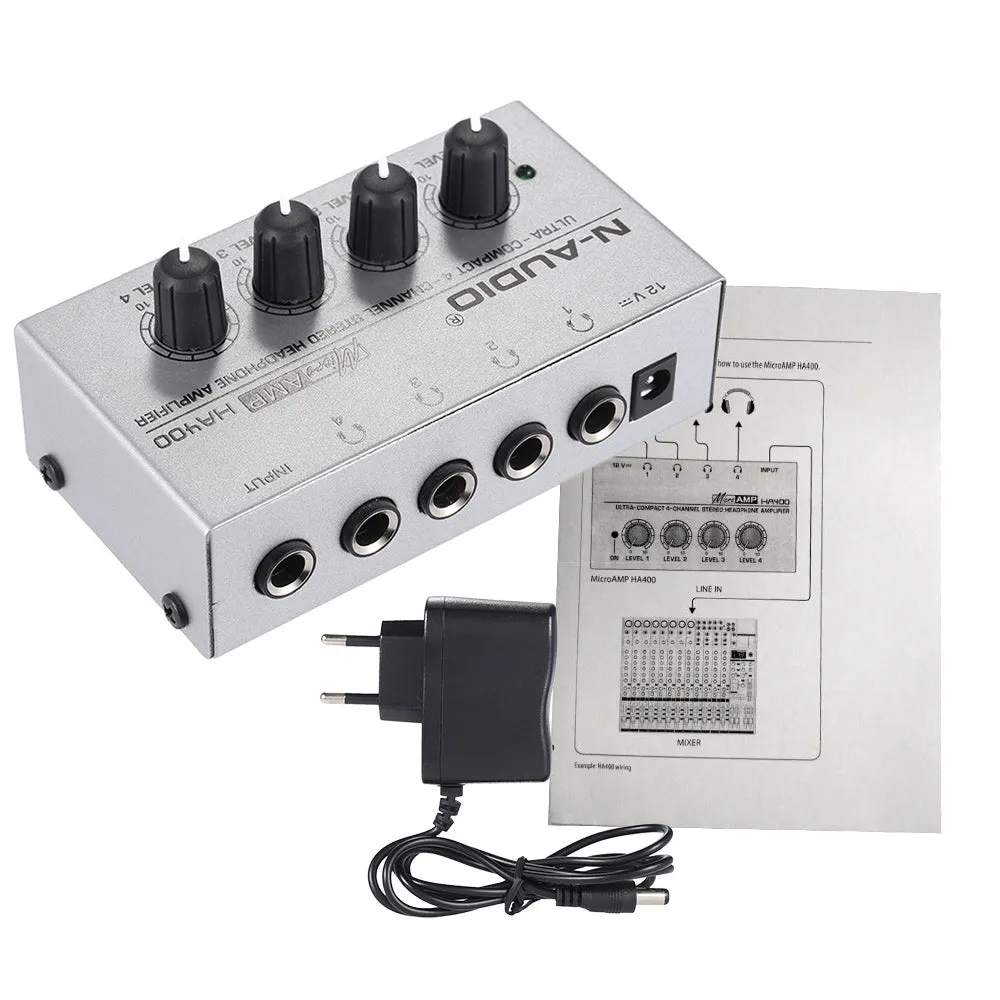 Ultra-compact 4 Channels Mini Audio Stereo Headphone Amplifier with Power Adapter