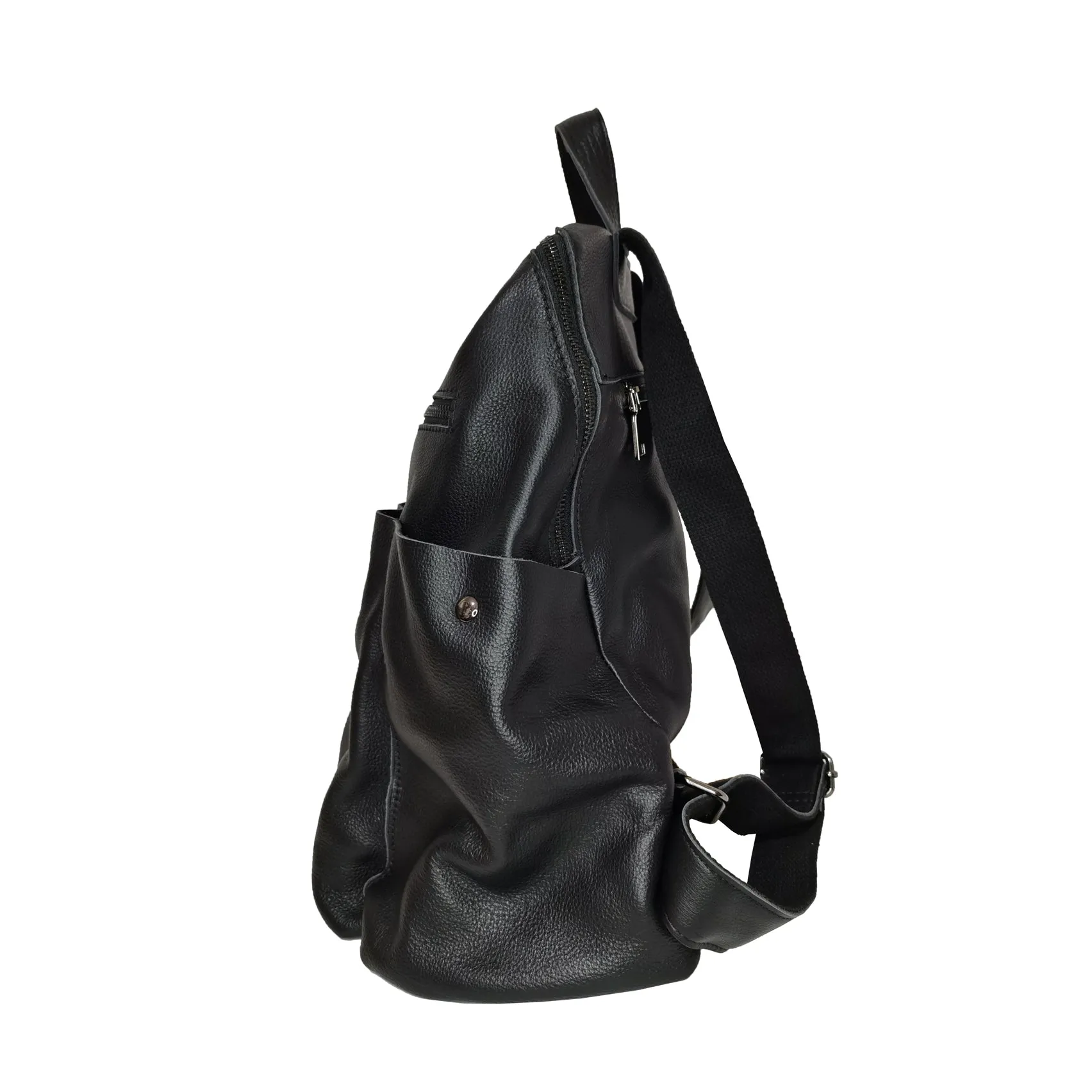 Unisex cowhide leather backpack Snap design with strap pouch