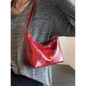 Uniwim Korean Version Niche Red Shoulder Bag Retro Patent Leather Bright Surface  Underarm Bag Women's 2024 Fashion Exquisite Handbag