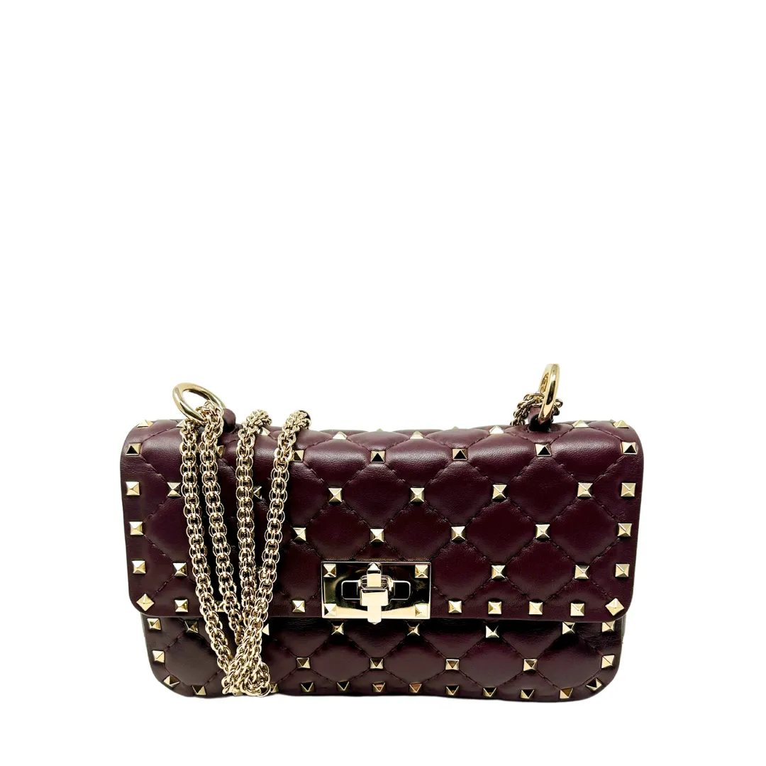 Valentino Plum Rockstud Spike Top Handle